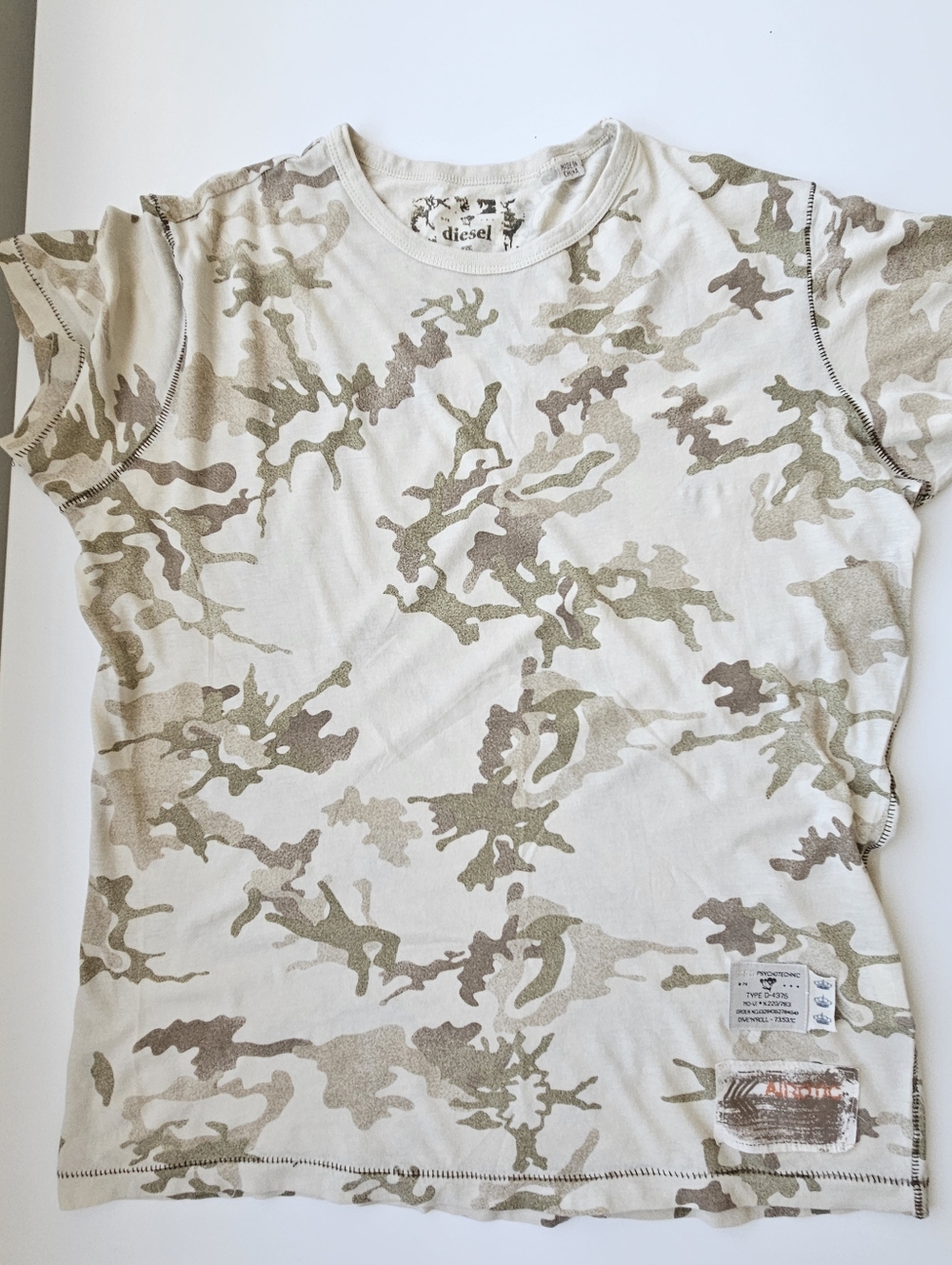 Diesel Vintage Airotic Faded Tan Camoflage Soft Cotgon T Shirt
